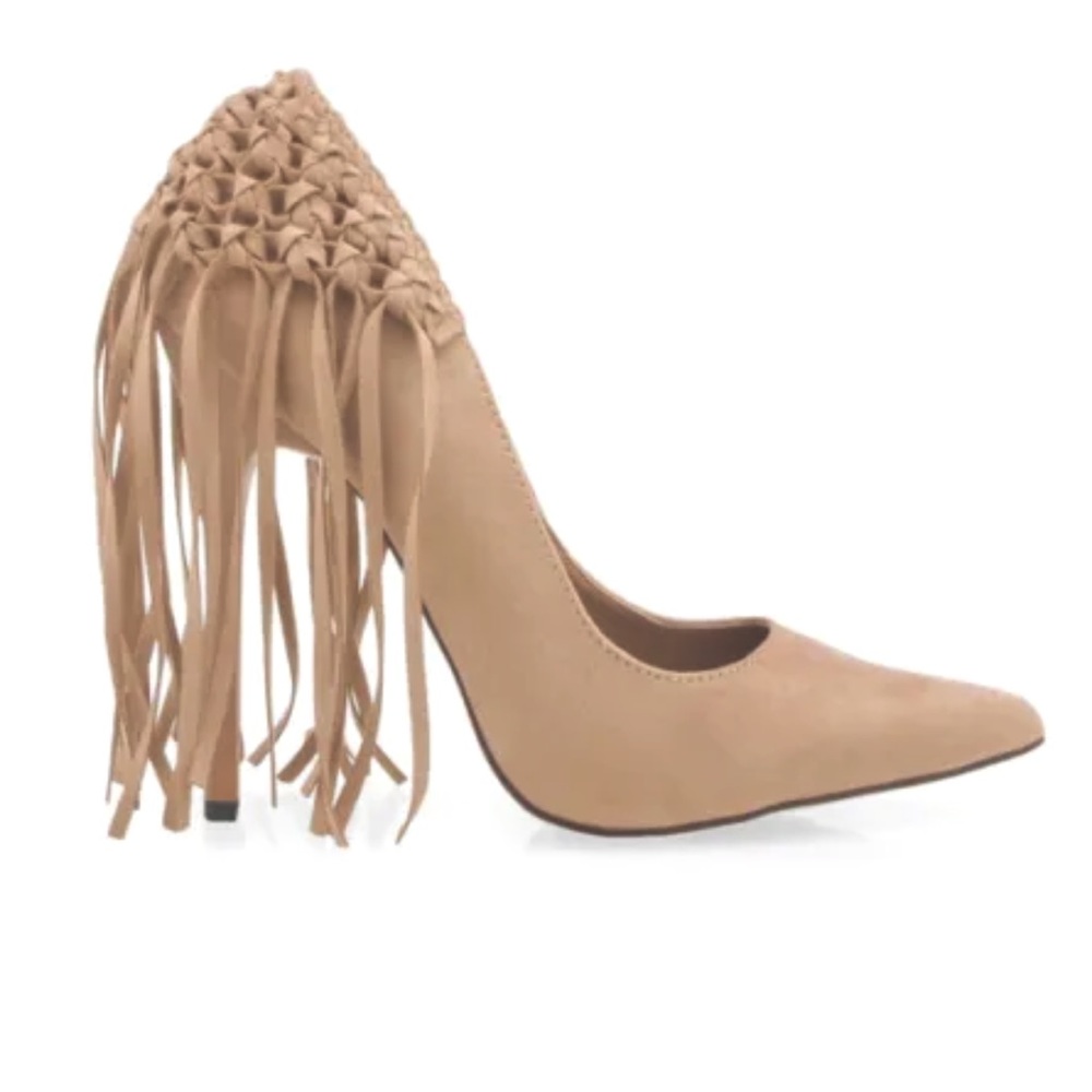 NIOB 💄 Sexy Fringed Synthetic Suede Taupe 4.5” Heeled Pump!! 🔥❤️‍🔥 T I P S Y